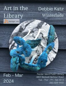 example of art in the library, date information, and opening hours